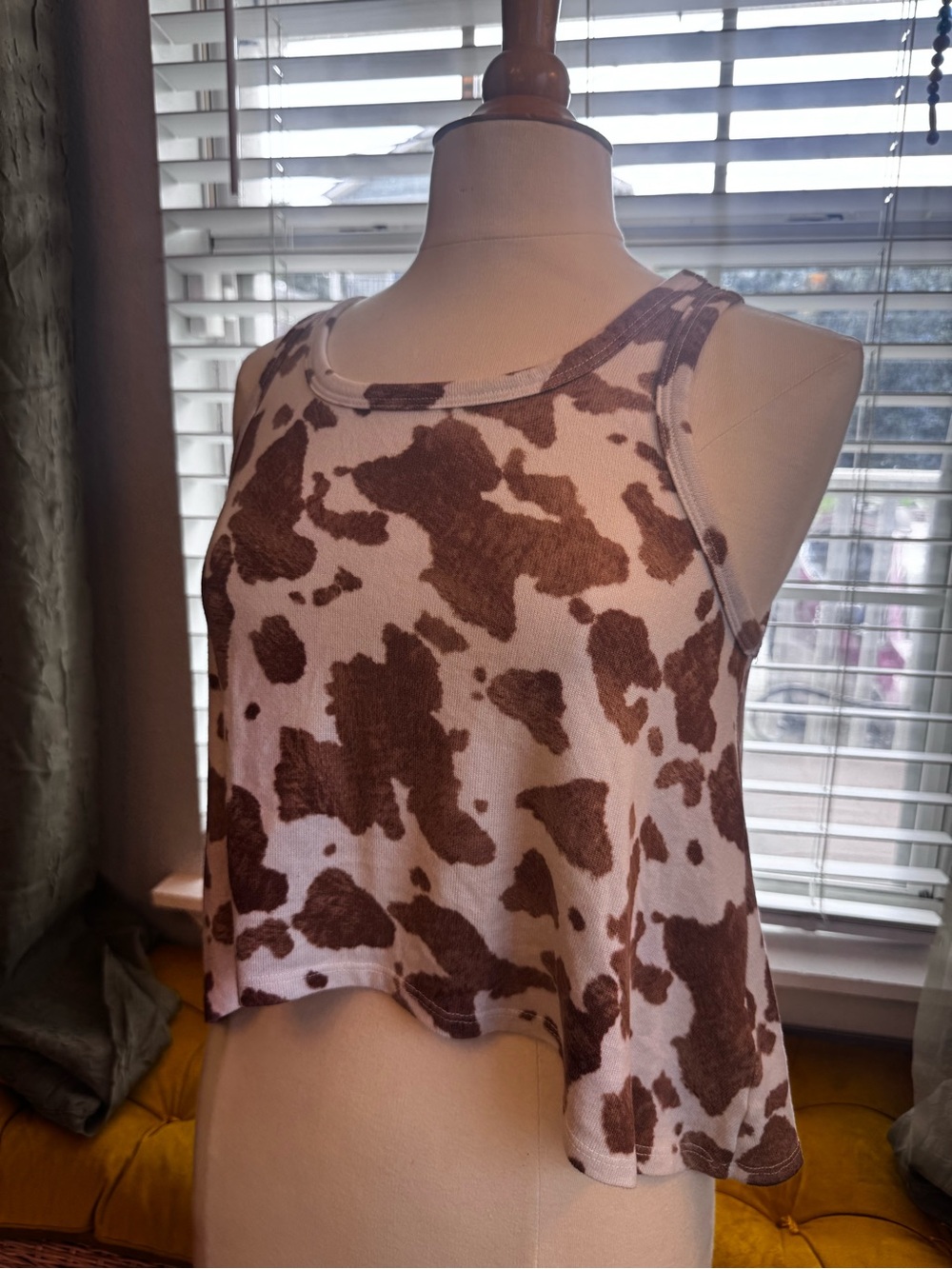 Altar'd State Brown and White Cow-Print Sleeveless Crop Top
